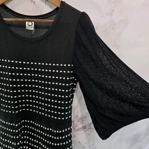 Anthropologie Dress Womens Medium Black White Knit Sweater Geo Dot Akemi - Picture 11 of 12